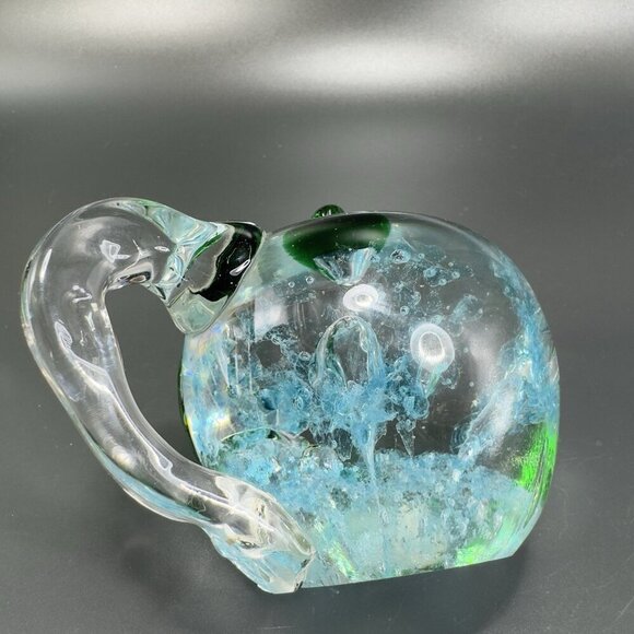 Vintage Venetian Art Glass Paperweight Hand Blown Teapot Shaped Green Leaf Glass - Picture 9 of 12